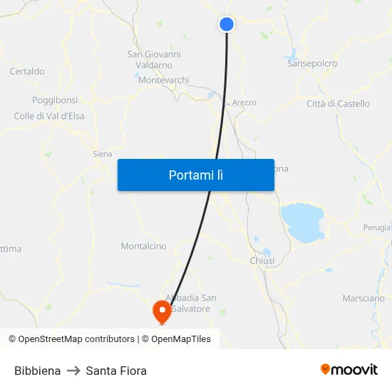 Bibbiena to Santa Fiora map