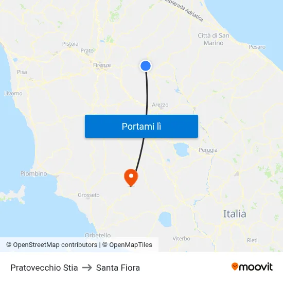 Pratovecchio Stia to Santa Fiora map