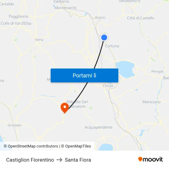 Castiglion Fiorentino to Santa Fiora map