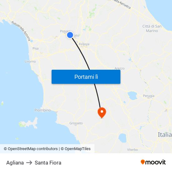 Agliana to Santa Fiora map