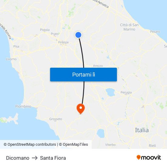 Dicomano to Santa Fiora map