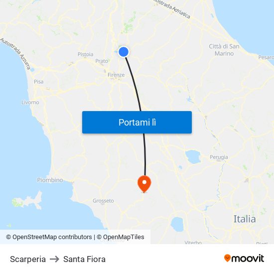 Scarperia to Santa Fiora map