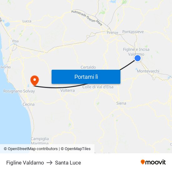 Figline Valdarno to Santa Luce map
