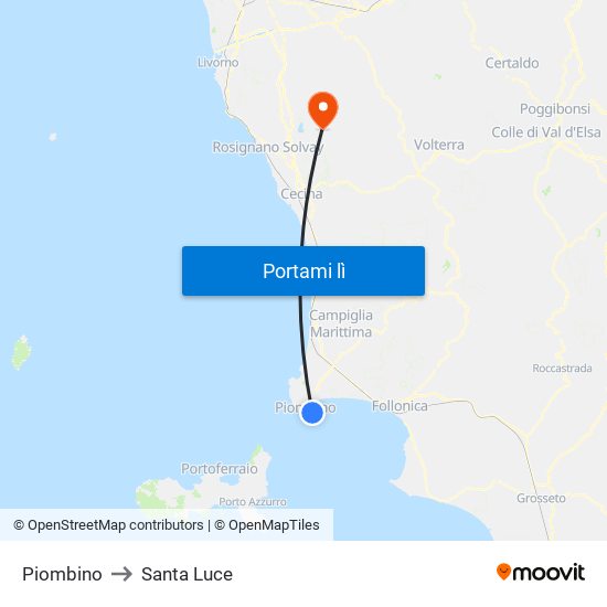 Piombino to Santa Luce map