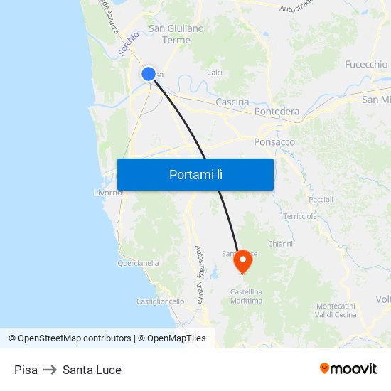 Pisa to Santa Luce map