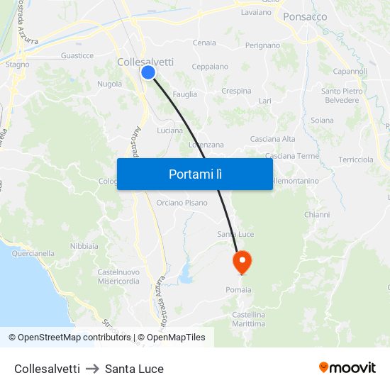 Collesalvetti to Santa Luce map