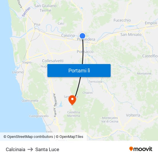 Calcinaia to Santa Luce map