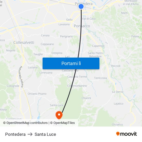 Pontedera to Santa Luce map