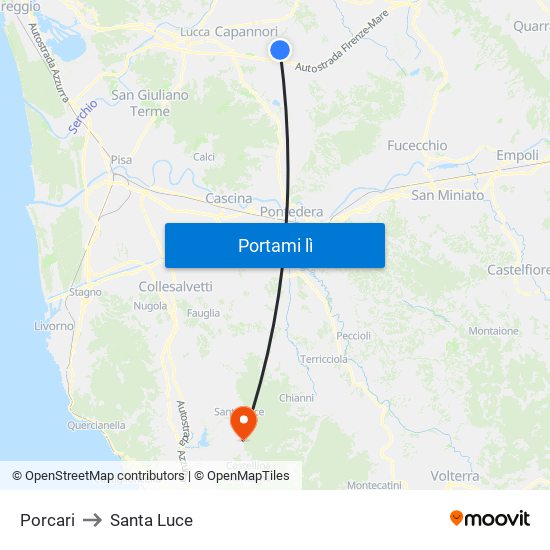 Porcari to Santa Luce map