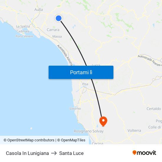 Casola In Lunigiana to Santa Luce map