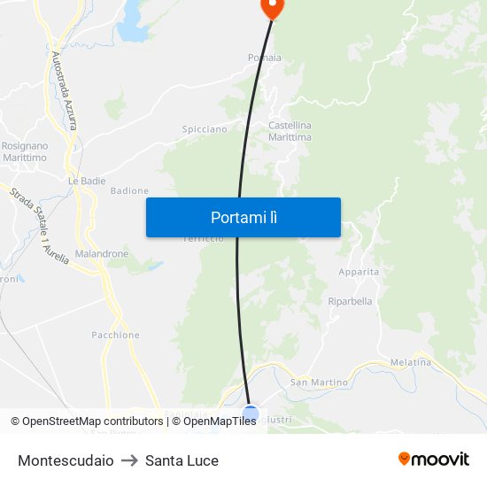 Montescudaio to Santa Luce map
