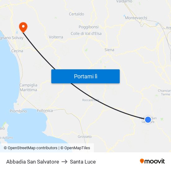 Abbadia San Salvatore to Santa Luce map