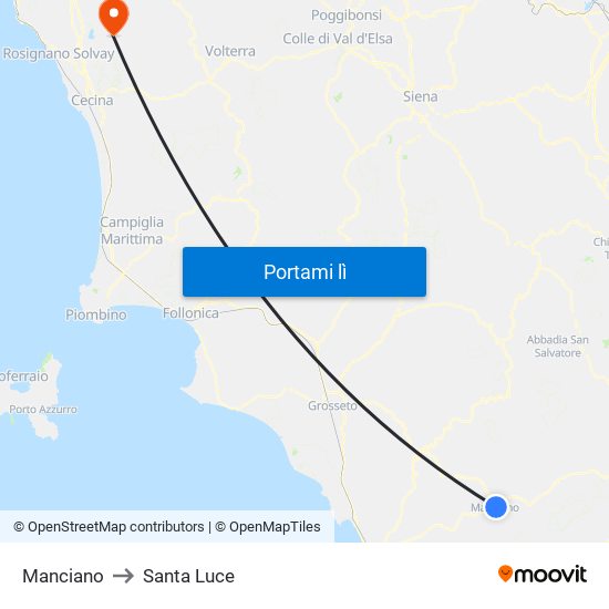 Manciano to Santa Luce map