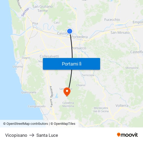 Vicopisano to Santa Luce map