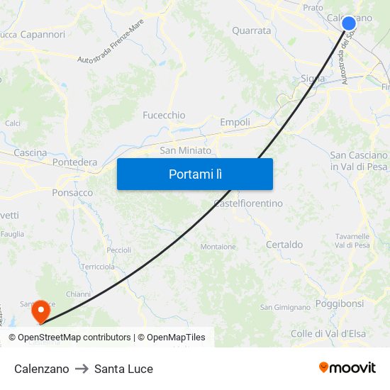 Calenzano to Santa Luce map