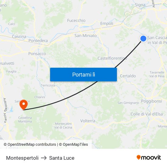 Montespertoli to Santa Luce map