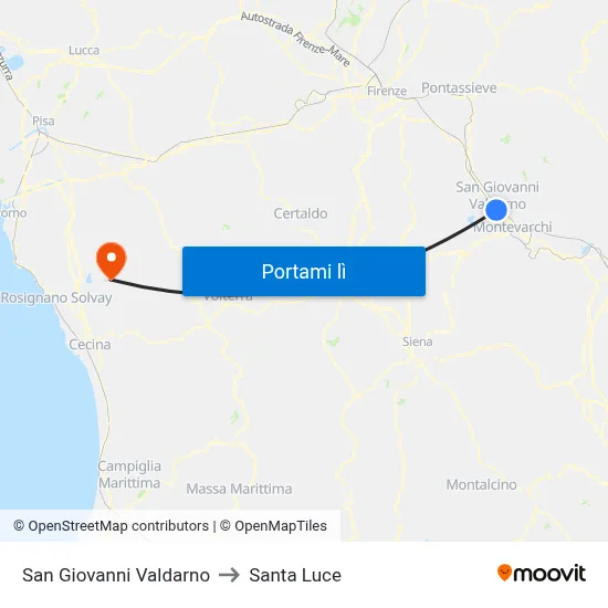 San Giovanni Valdarno to Santa Luce map
