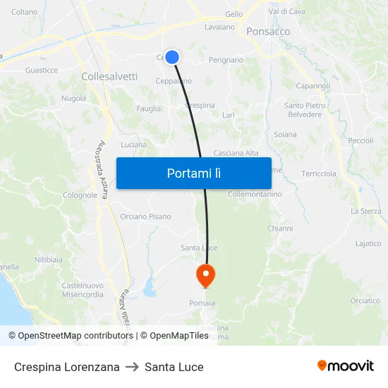 Crespina Lorenzana to Santa Luce map