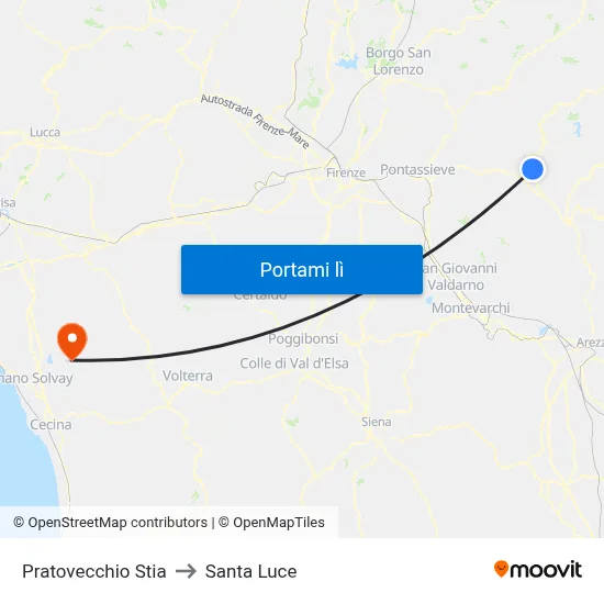 Pratovecchio Stia to Santa Luce map