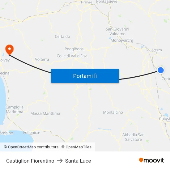 Castiglion Fiorentino to Santa Luce map