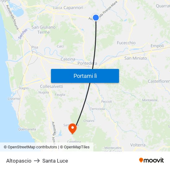 Altopascio to Santa Luce map