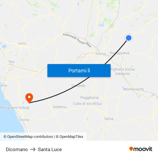 Dicomano to Santa Luce map