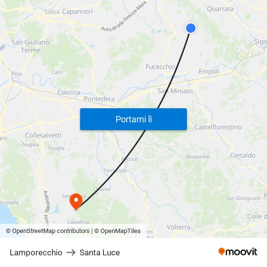 Lamporecchio to Santa Luce map