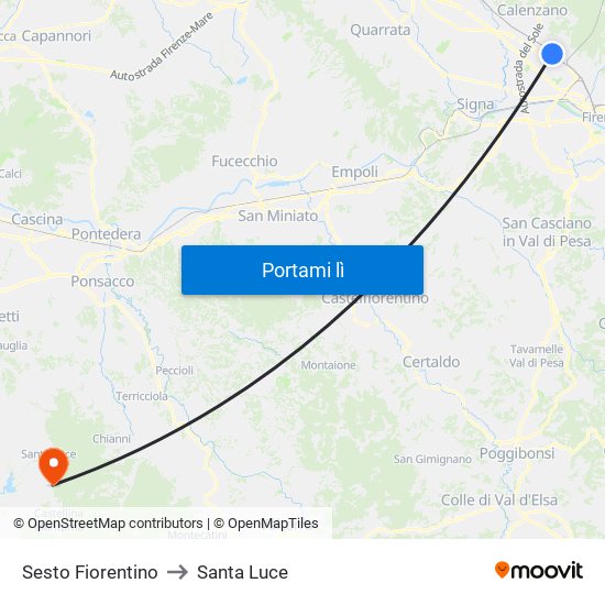 Sesto Fiorentino to Santa Luce map