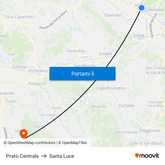 Prato Centrale to Santa Luce map