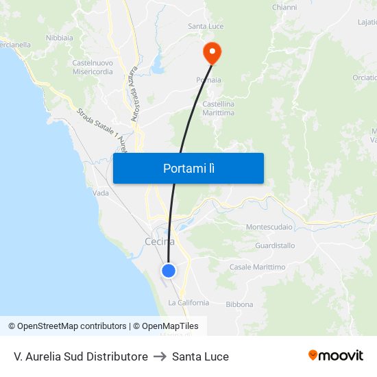 V. Aurelia Sud Distributore to Santa Luce map