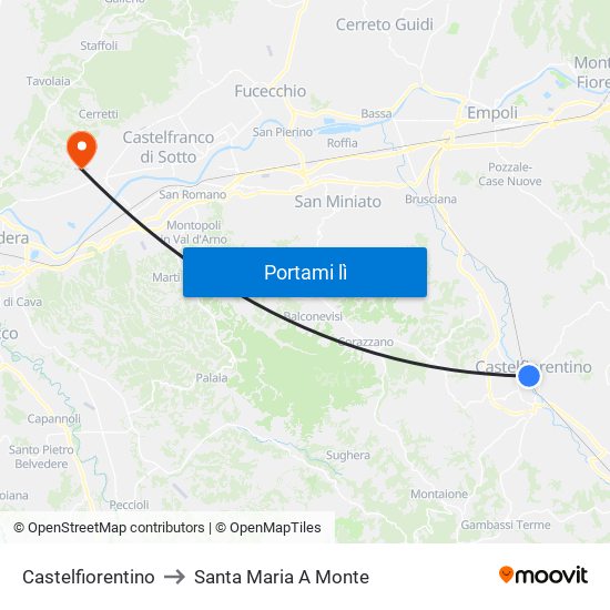 Castelfiorentino to Santa Maria A Monte map