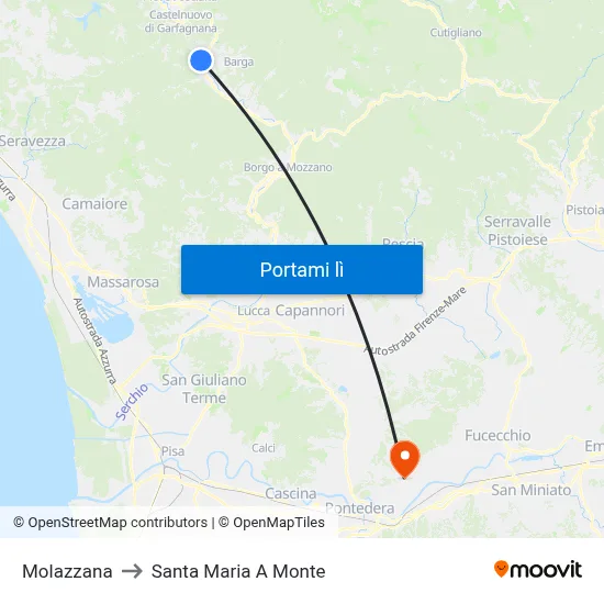 Molazzana to Santa Maria A Monte map