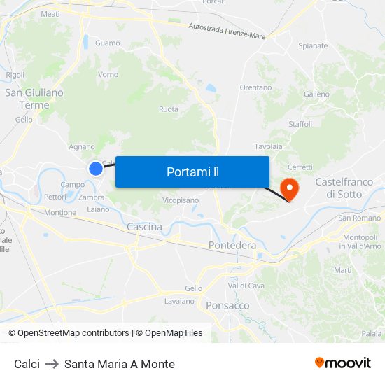 Calci to Santa Maria A Monte map