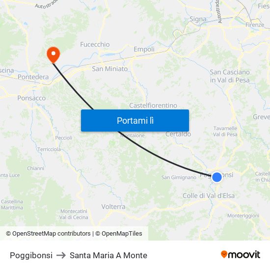 Poggibonsi to Santa Maria A Monte map