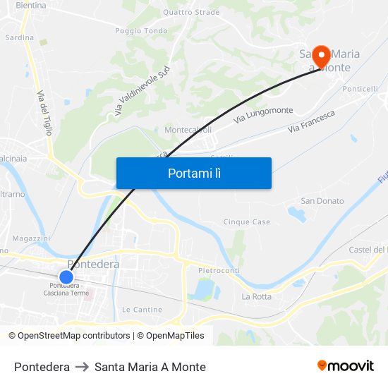 Pontedera to Santa Maria A Monte map