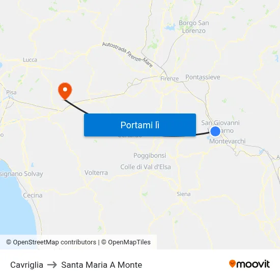 Cavriglia to Santa Maria A Monte map