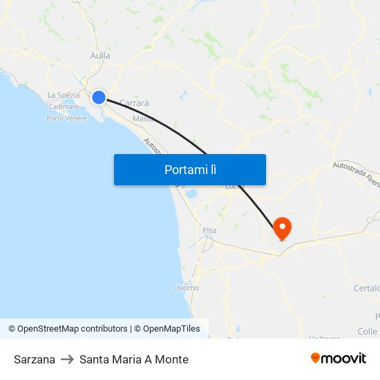 Sarzana to Santa Maria A Monte map