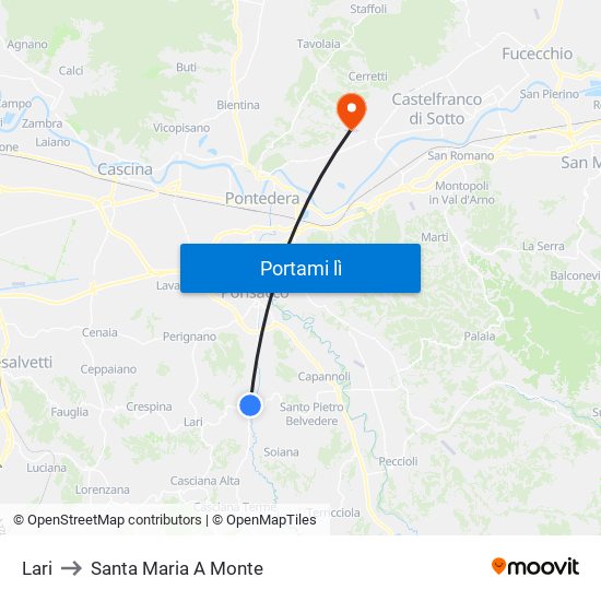 Lari to Santa Maria A Monte map