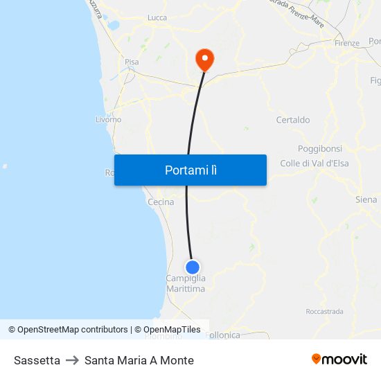 Sassetta to Santa Maria A Monte map