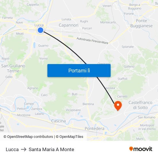 Lucca to Santa Maria A Monte map