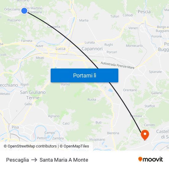 Pescaglia to Santa Maria A Monte map