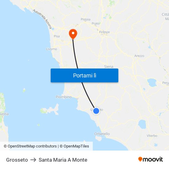 Grosseto to Santa Maria A Monte map