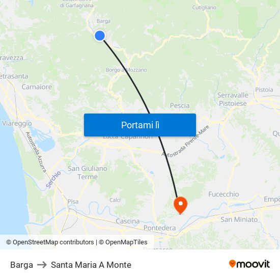 Barga to Santa Maria A Monte map