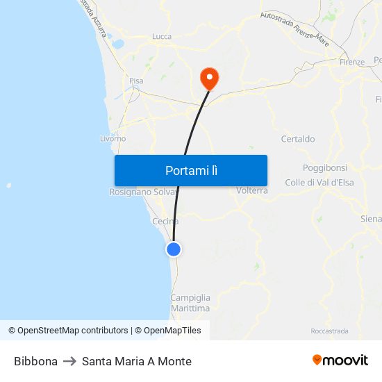 Bibbona to Santa Maria A Monte map