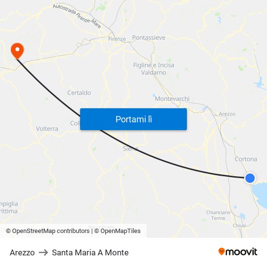 Arezzo to Santa Maria A Monte map