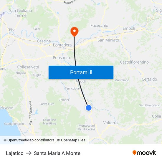 Lajatico to Santa Maria A Monte map