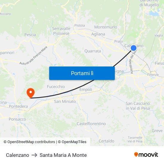 Calenzano to Santa Maria A Monte map