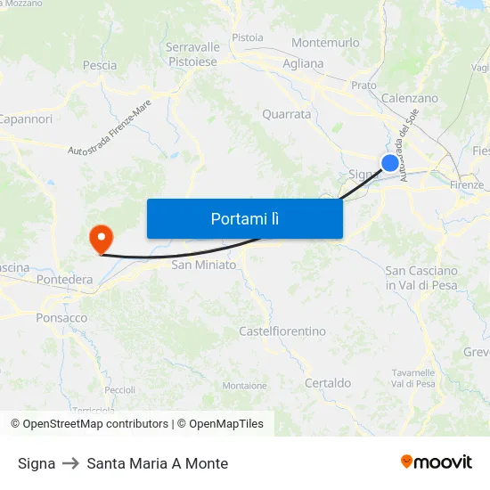 Signa to Santa Maria A Monte map