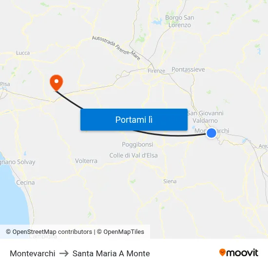 Montevarchi to Santa Maria A Monte map