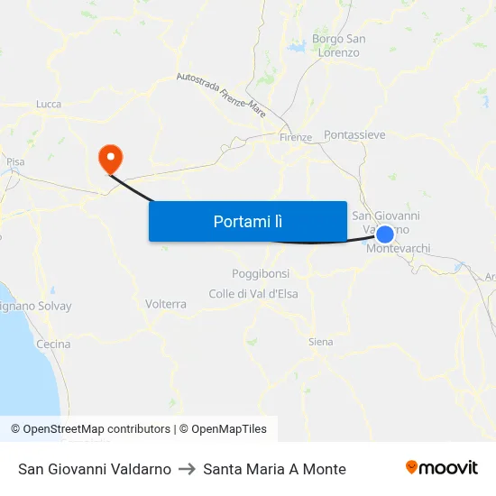 San Giovanni Valdarno to Santa Maria A Monte map